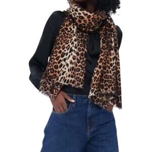 NWT Tuckernuck x India Hicks Women's Wool Leopard Print Scarf with Fringe 284741